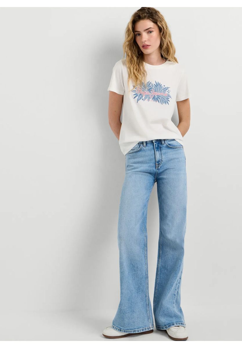 Baumwoll-T-Shirt mit tropischem Print