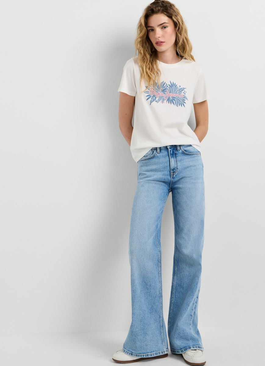 Baumwoll-T-Shirt mit tropischem Print