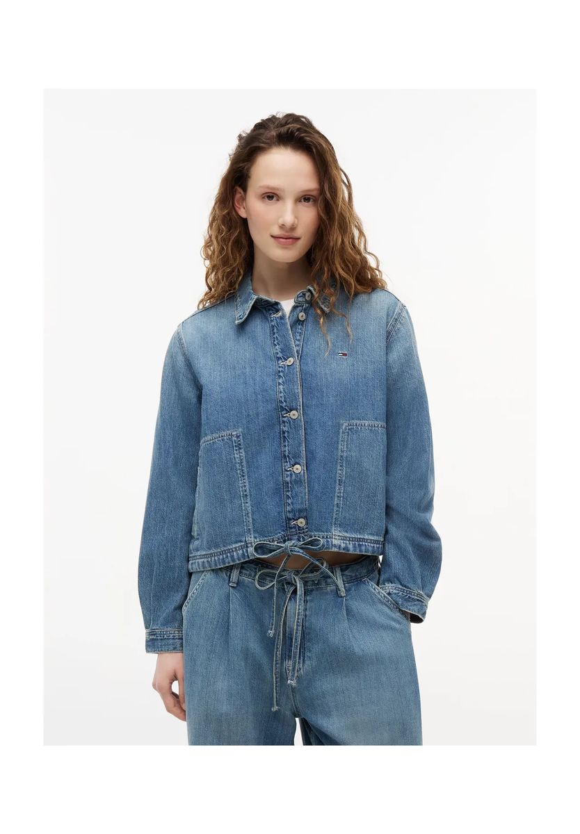 Kurze Jeansjacke mit Kordelzug
