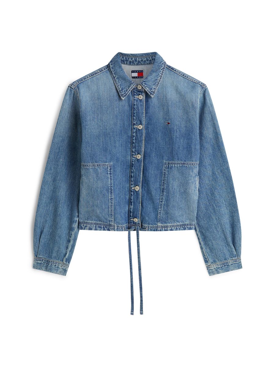 Kurze Jeansjacke mit Kordelzug