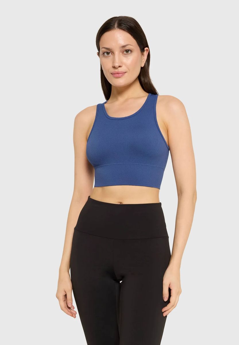 Nahtloses Geripptes High-Neck Sport-Top