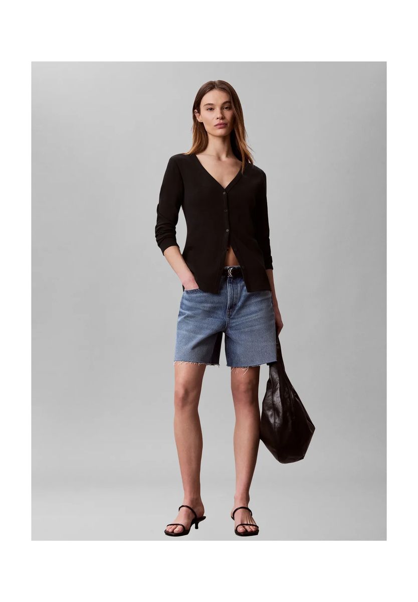 Langarmshirt mit Knopfleiste und Rippstruktur