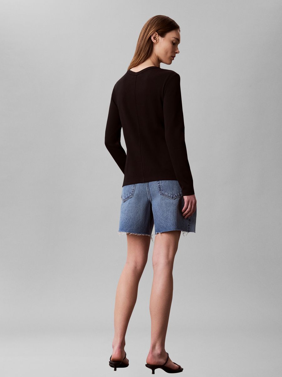 Langarmshirt mit Knopfleiste und Rippstruktur