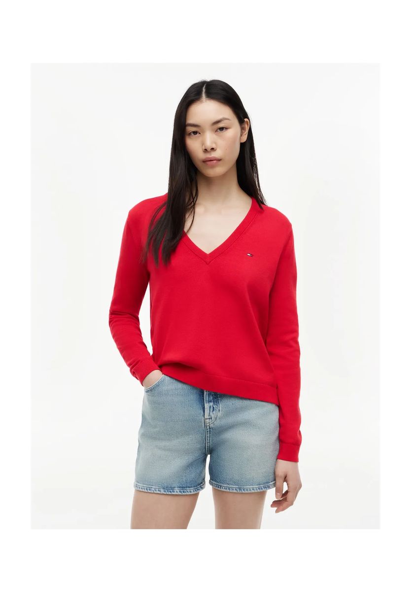 Klassischer Baumwollpullover mit V-Ausschnitt