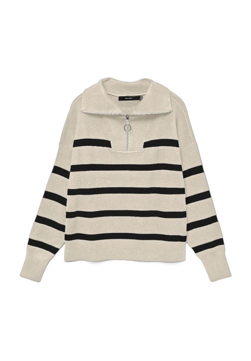 Gestreifter Strickpullover mit Halbreißverschluss
