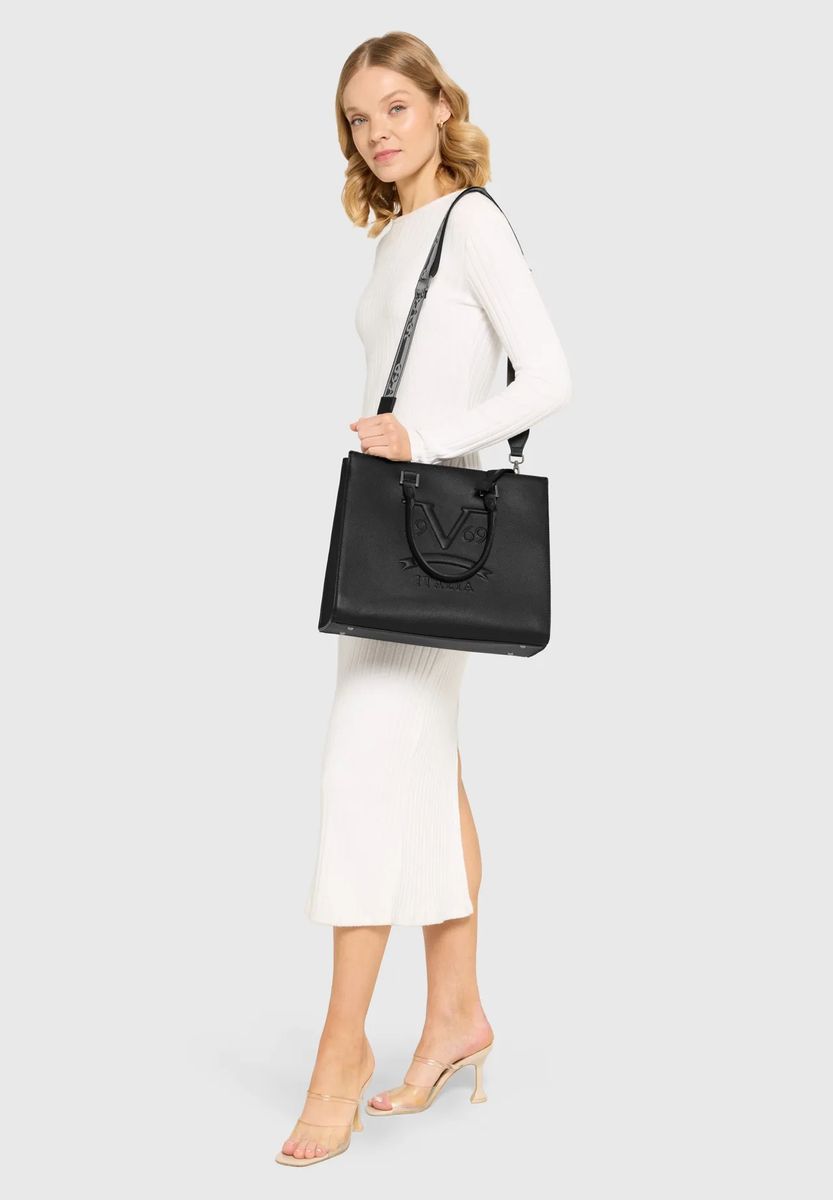 Strukturierte Henkeltasche mit Logoprägung