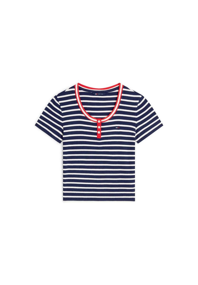 Gestreiftes Ripp-Shirt mit Henley-Ausschnitt