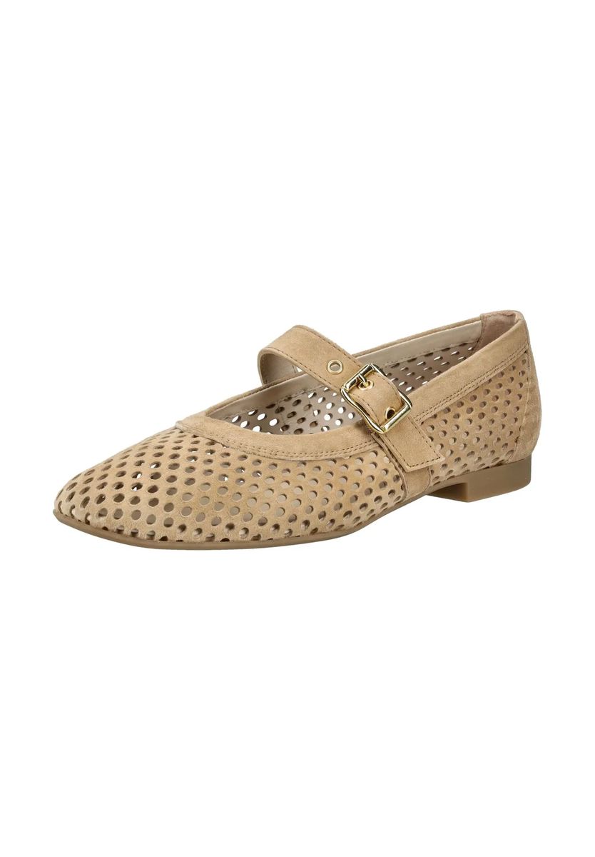 Perforierte Mary Jane Ballerinas aus Wildleder