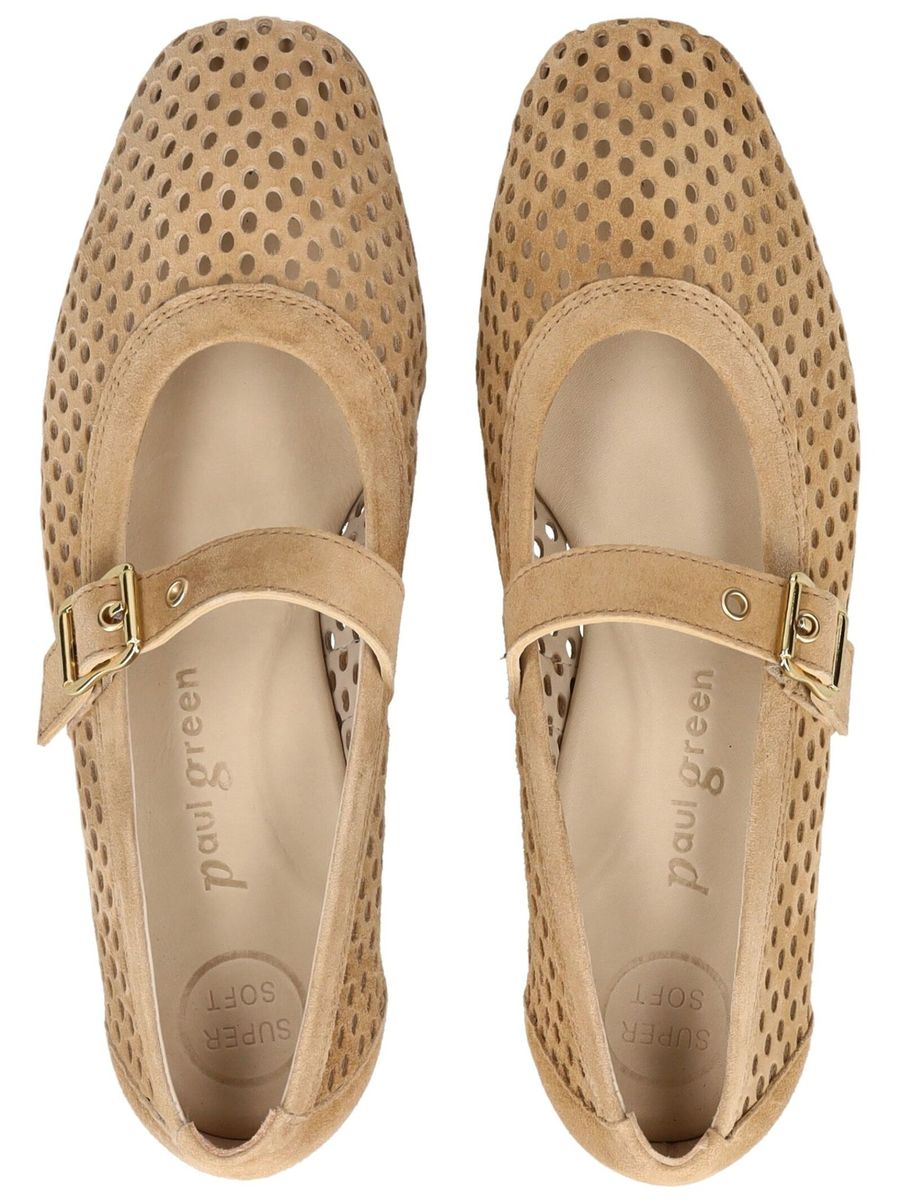 Perforierte Mary Jane Ballerinas aus Wildleder