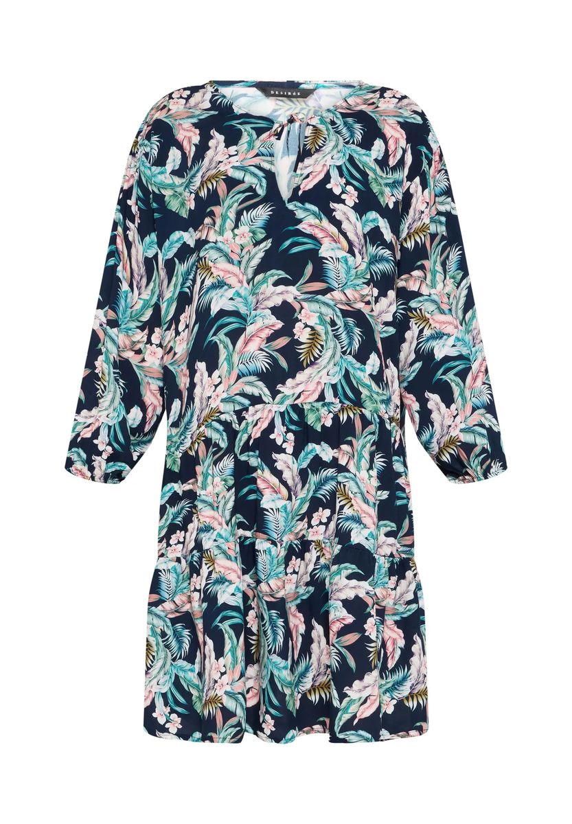 Gestuftes Strandkleid mit Tropen-Print