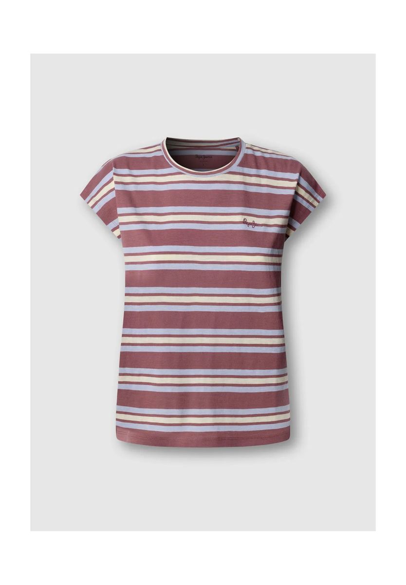 Mehrfarbig Gestreiftes Baumwoll-T-Shirt