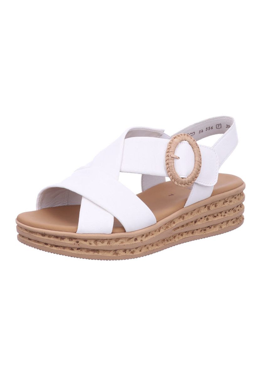 Riemchen-Keilsandalen mit dekorativer Schnalle