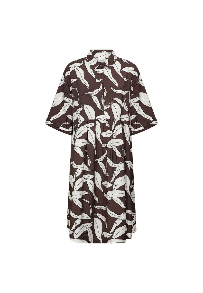Hemdblusen-Midikleid mit Blattmuster