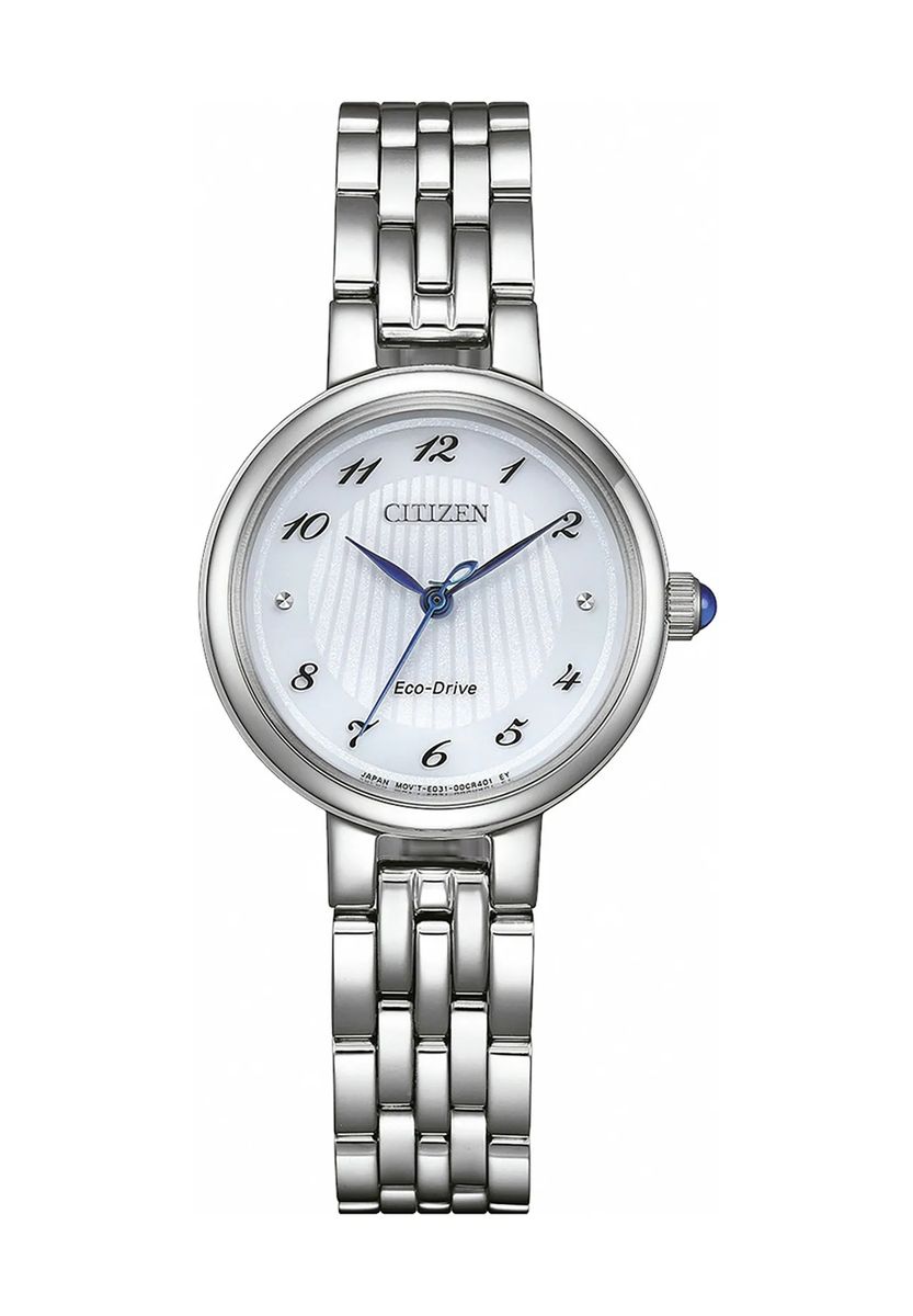 Elegante silberne Eco-Drive Armbanduhr