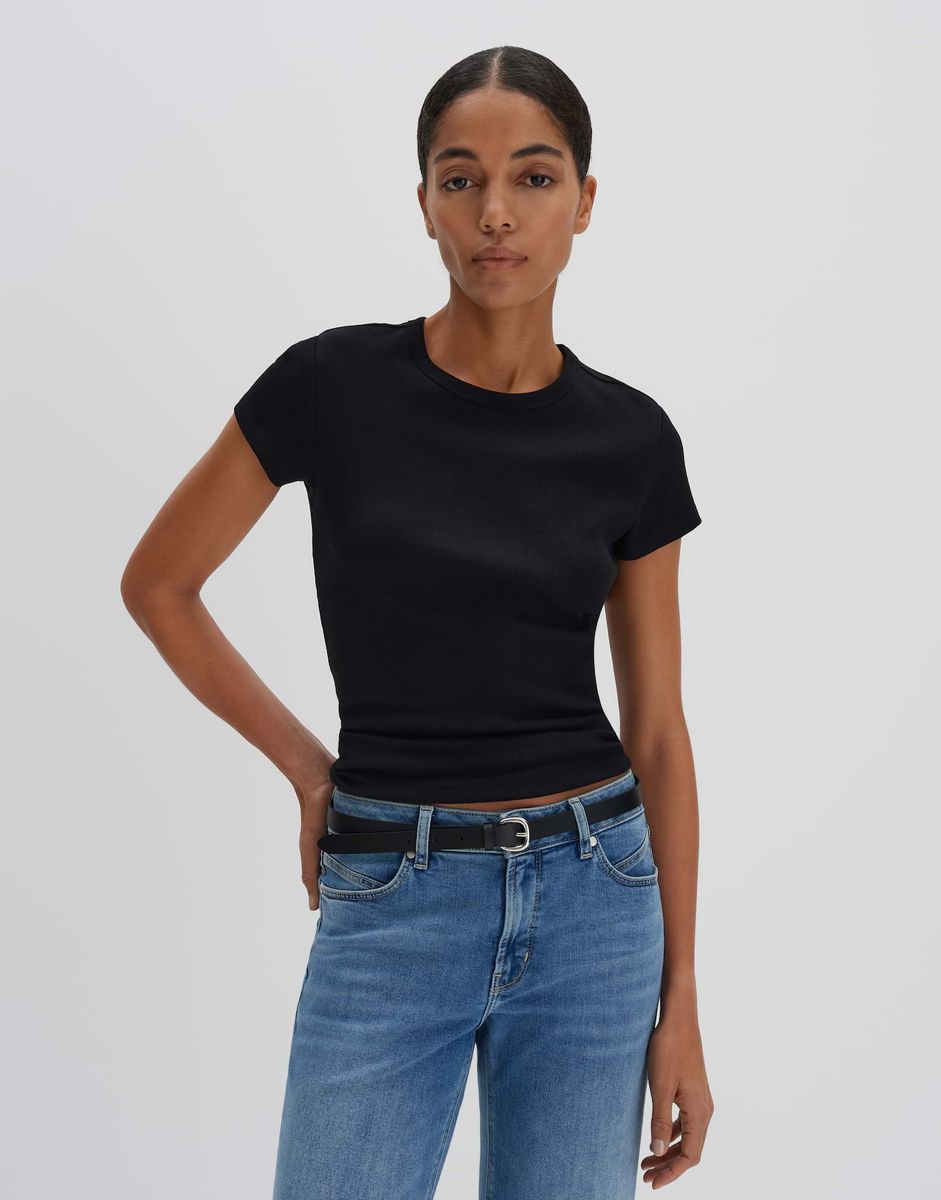 Geripptes T-Shirt mit Rundhalsausschnitt