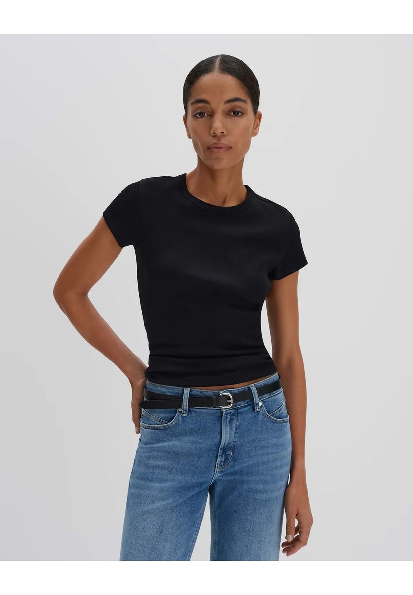 Geripptes T-Shirt mit Rundhalsausschnitt