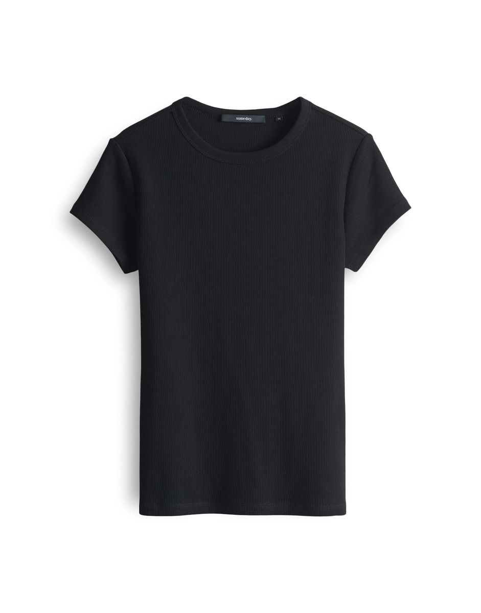 Geripptes T-Shirt mit Rundhalsausschnitt