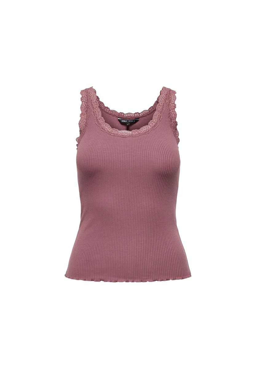 Geripptes Tanktop mit Spitzenbesatz