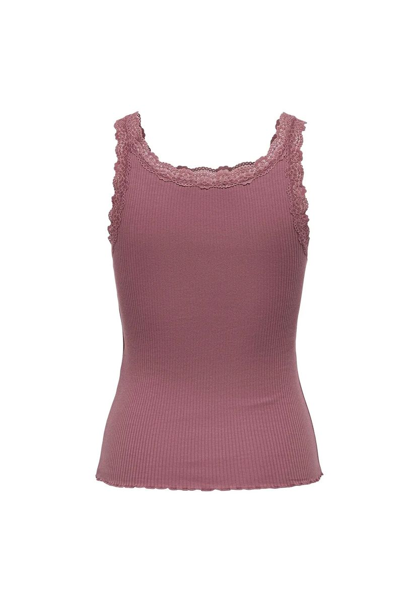 Geripptes Tanktop mit Spitzenbesatz