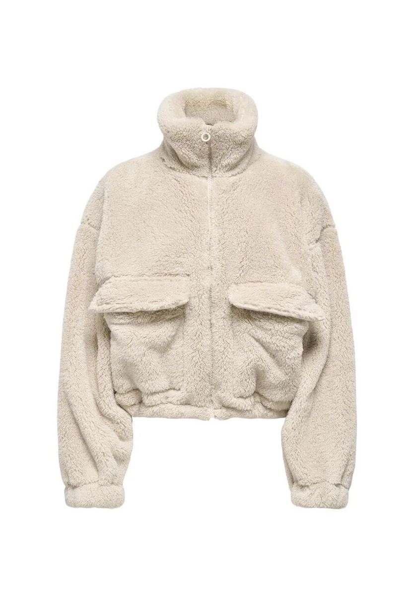 Kurze Teddy-Fleece-Jacke mit Reißverschluss