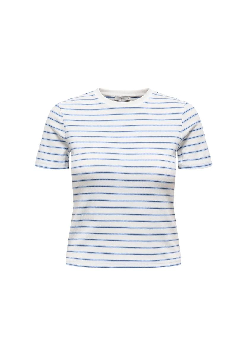 Gestreiftes Ripp-T-Shirt mit Rundhalsausschnitt