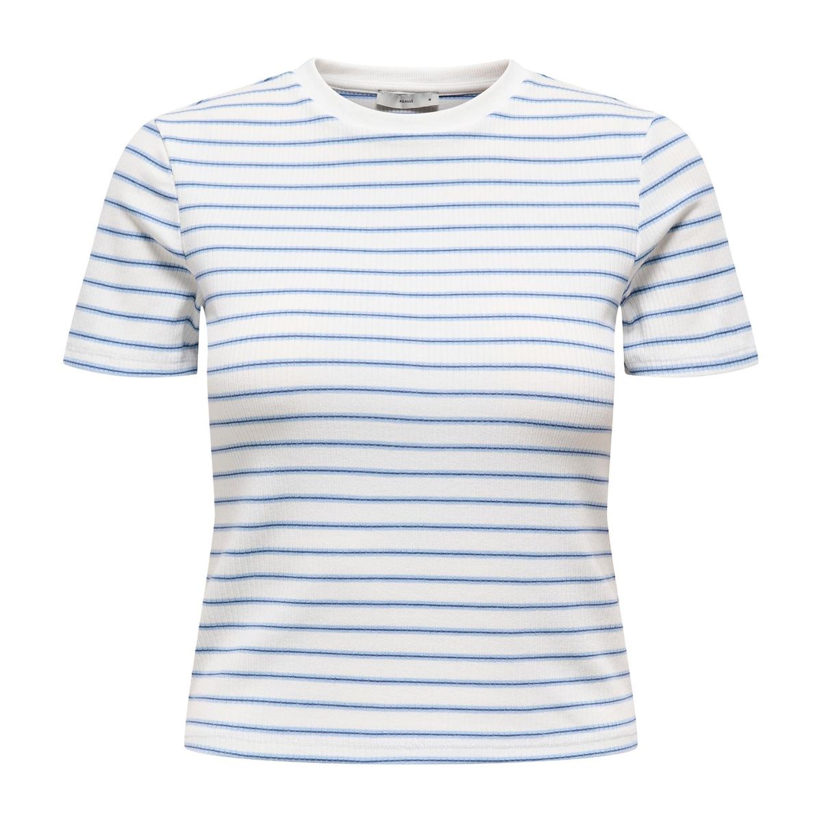 Gestreiftes Ripp-T-Shirt mit Rundhalsausschnitt