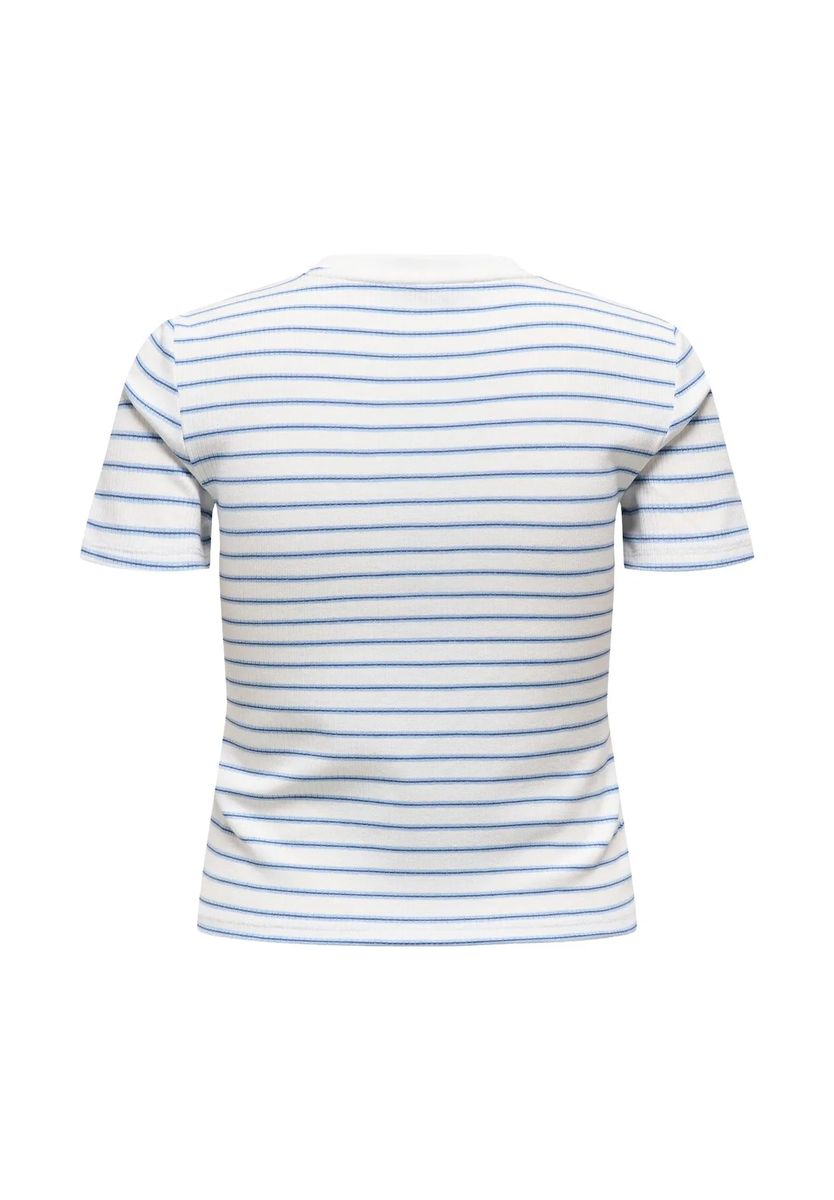 Gestreiftes Ripp-T-Shirt mit Rundhalsausschnitt