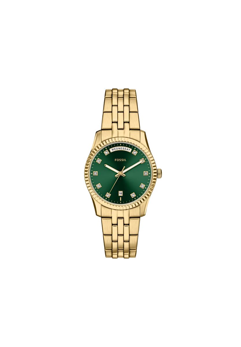 Elegante Day-Date-Uhr mit geriffelter Lünette