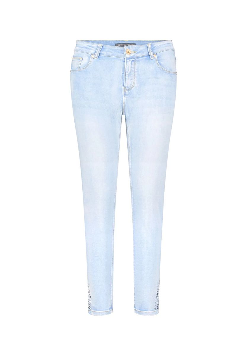 Slim-Fit-Jeans mit Strass-Saum