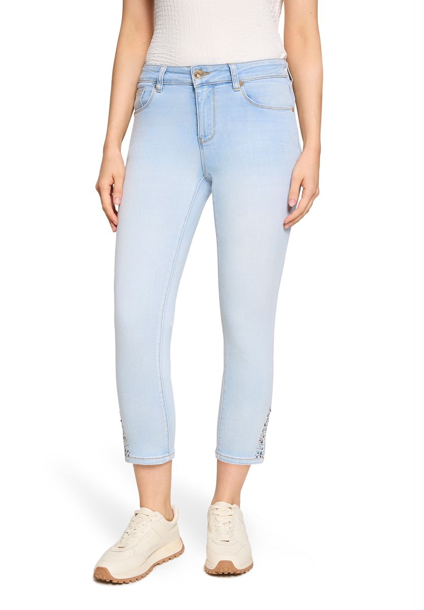 Slim-Fit-Jeans mit Strass-Saum