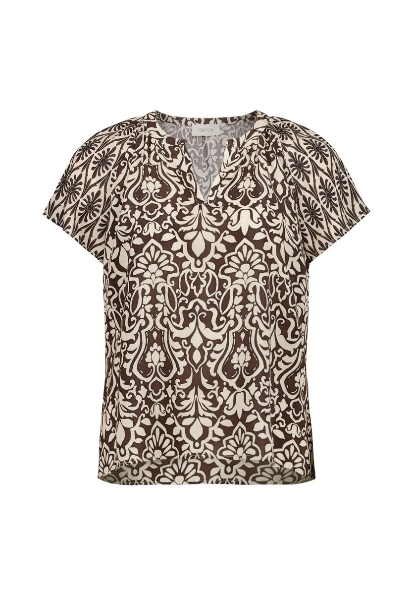 Bluse mit Ornament-Muster und Schlitz-Ausschnitt