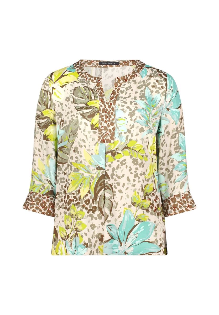 Tunika-Bluse mit Blumen- und Animalprint
