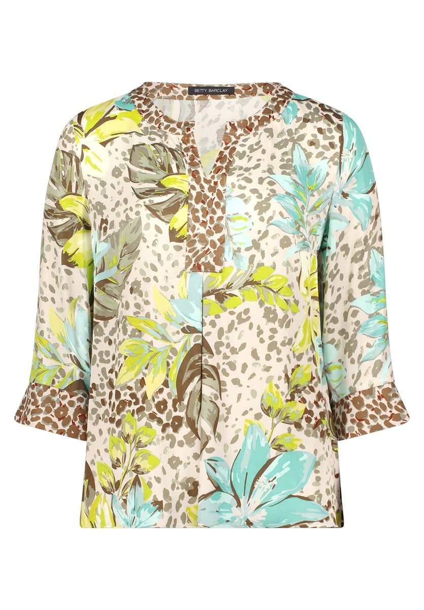 Tunika-Bluse mit Blumen- und Animalprint