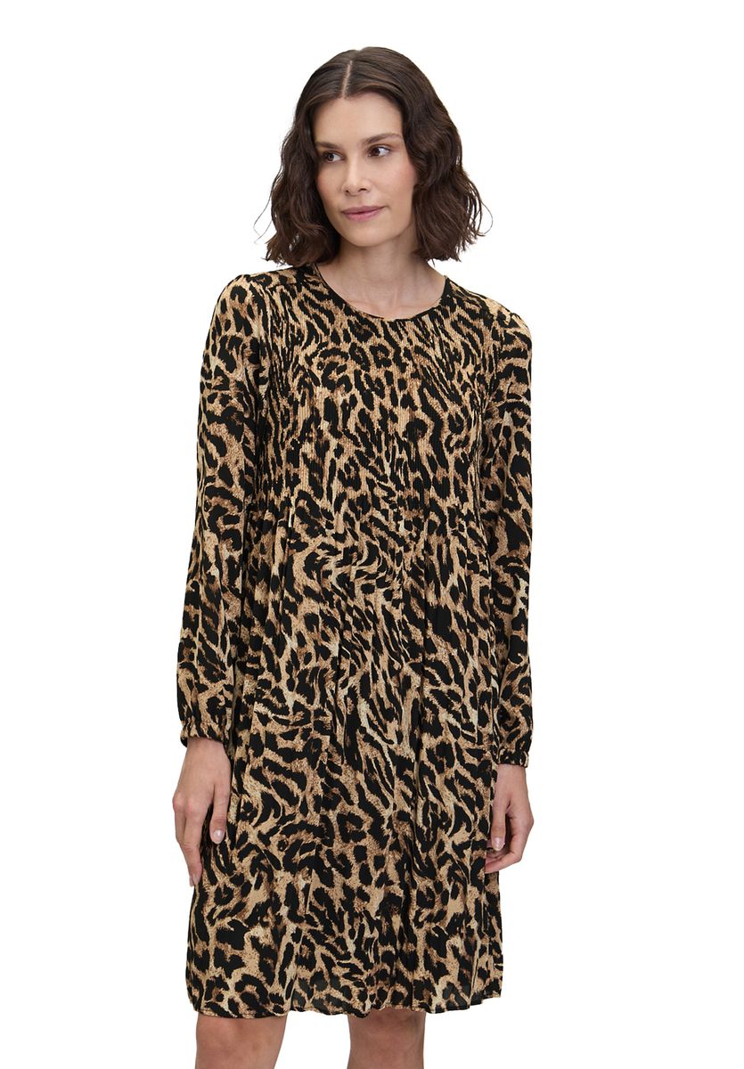 Plissee-Langarmkleid mit Animal-Print