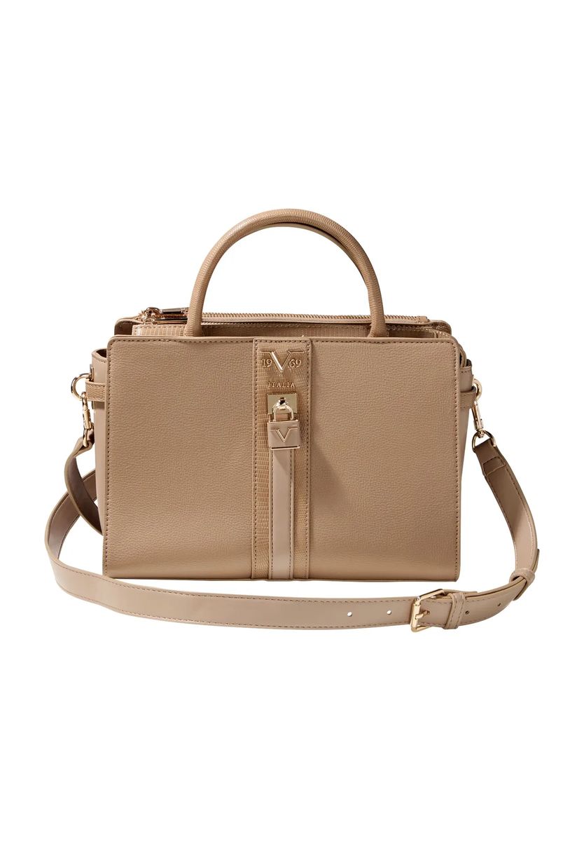 Strukturierte Henkeltasche mit Logo-Schloss