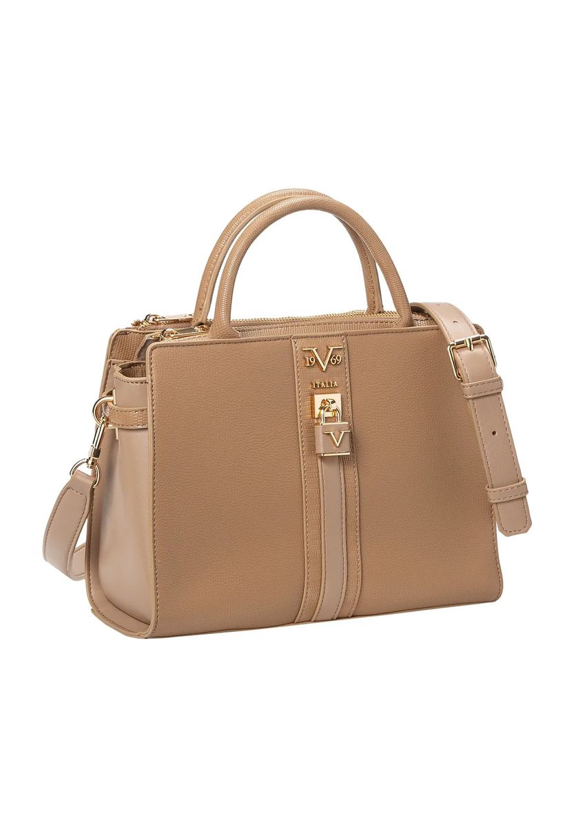 Strukturierte Henkeltasche mit Logo-Schloss