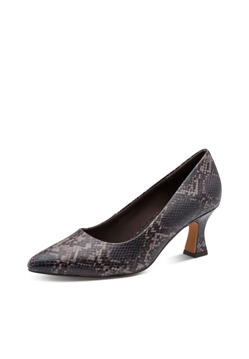 Pumps mit Schlangenmuster und Trichterabsatz