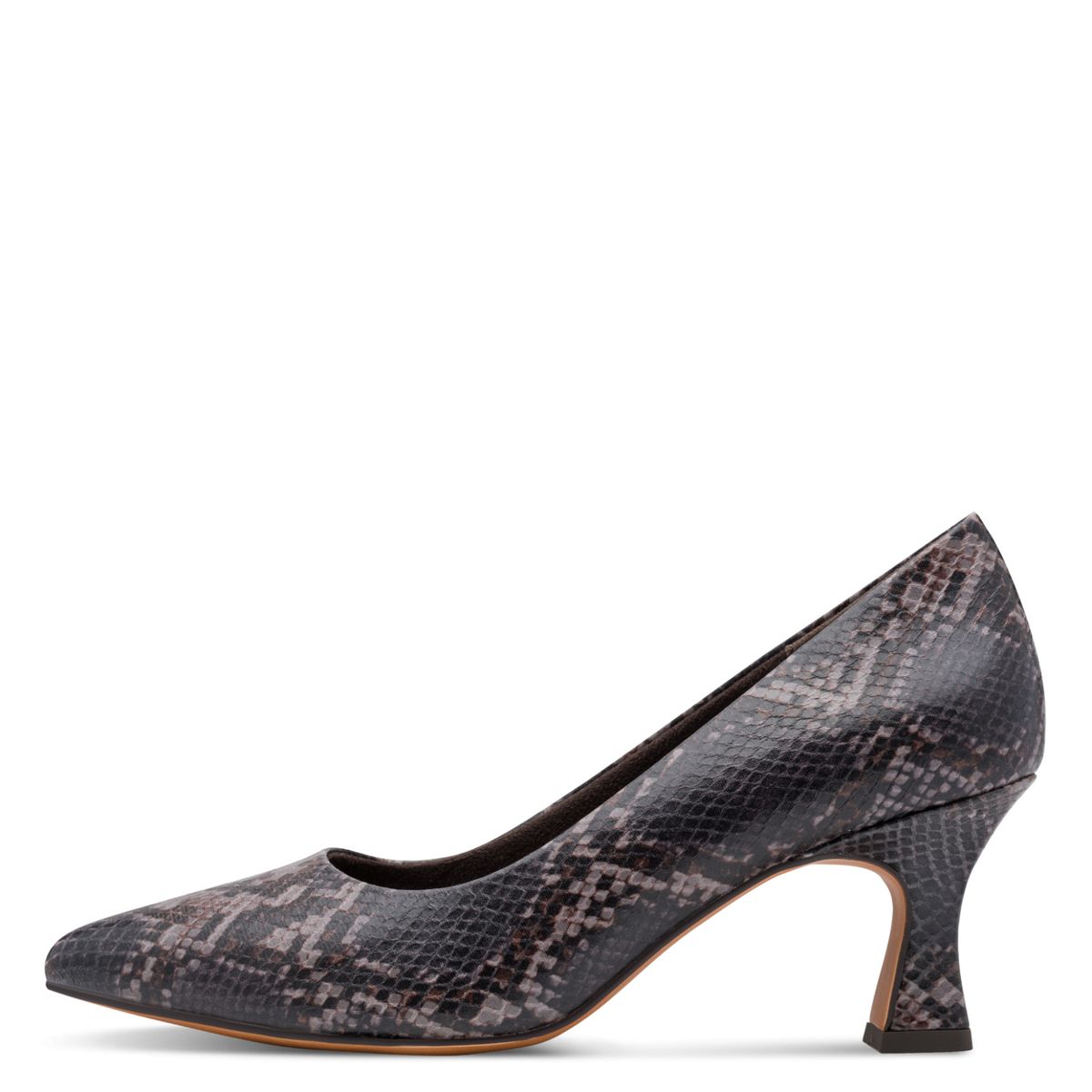 Pumps mit Schlangenmuster und Trichterabsatz