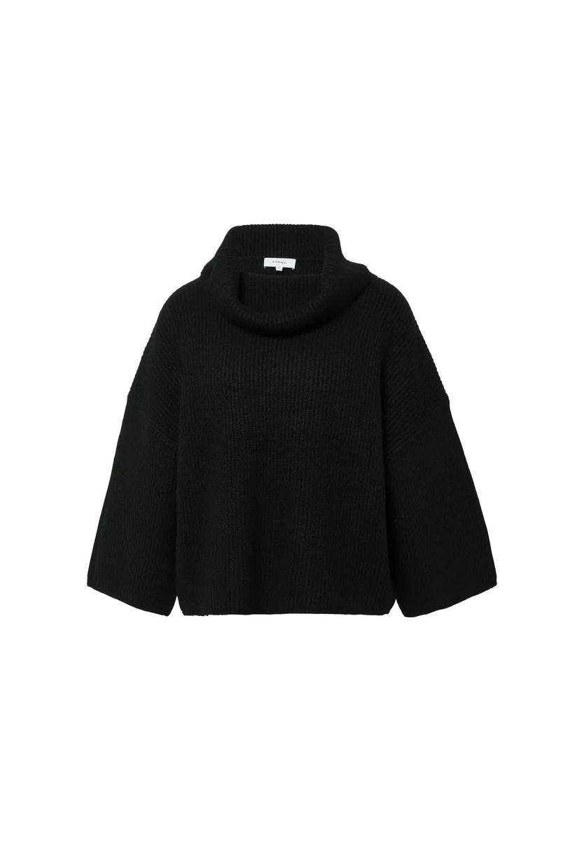 Boxiger Rippstrick-Pullover mit Rollkragen