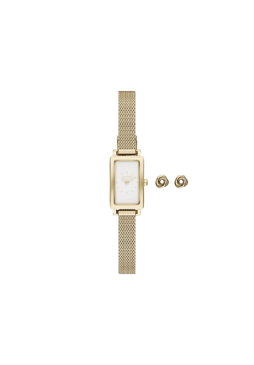 Set aus Rechteckuhr und Knotenohrringen