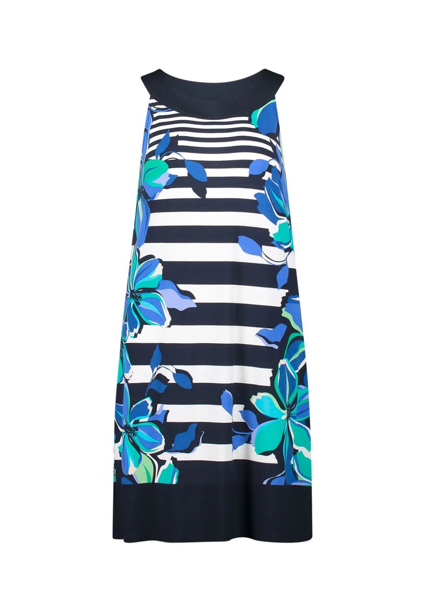 Sommerkleid mit Blumen-Streifen-Muster
