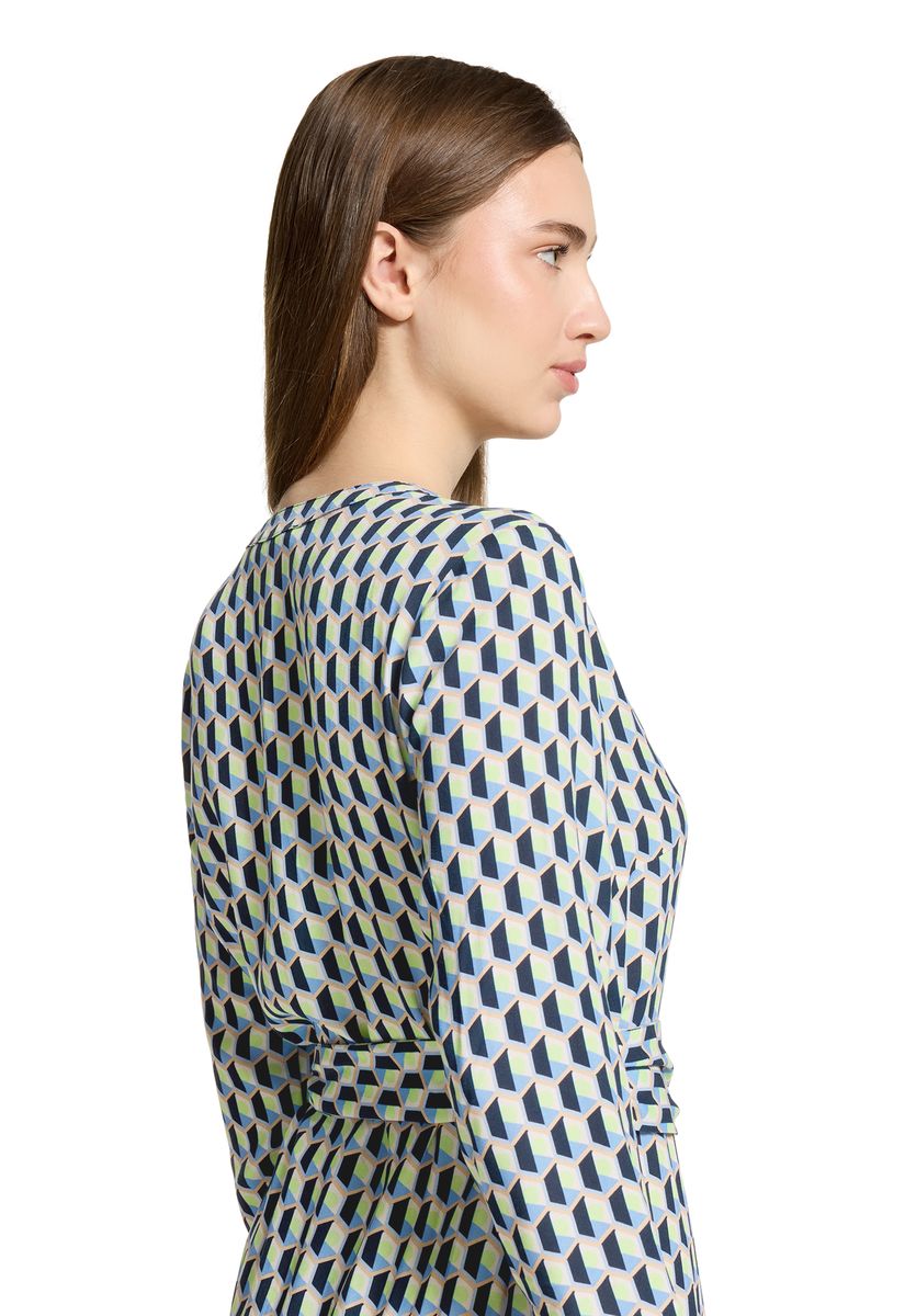 Geometrisches Midi-Hemdblusenkleid mit Bindegürtel