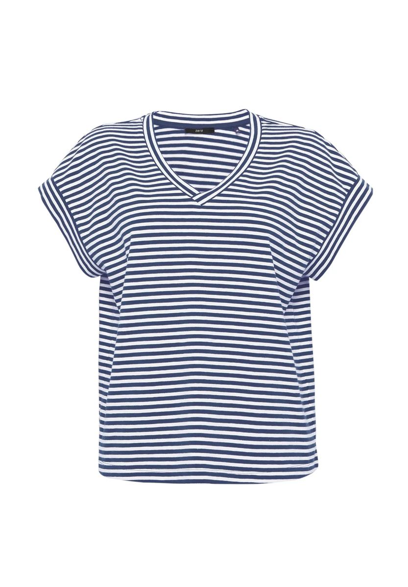 Gestreiftes T-Shirt mit V-Ausschnitt