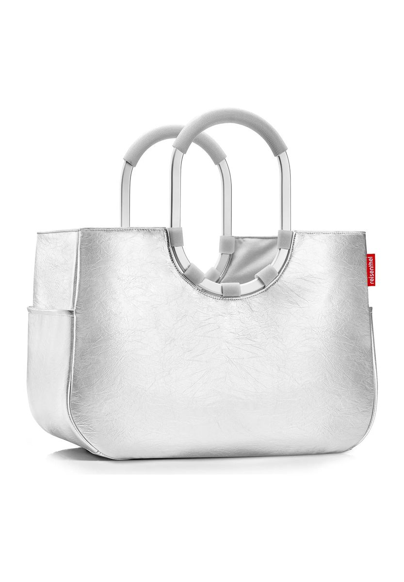 Eleganter Metallic-Shopper mit Aluminiumgriffen