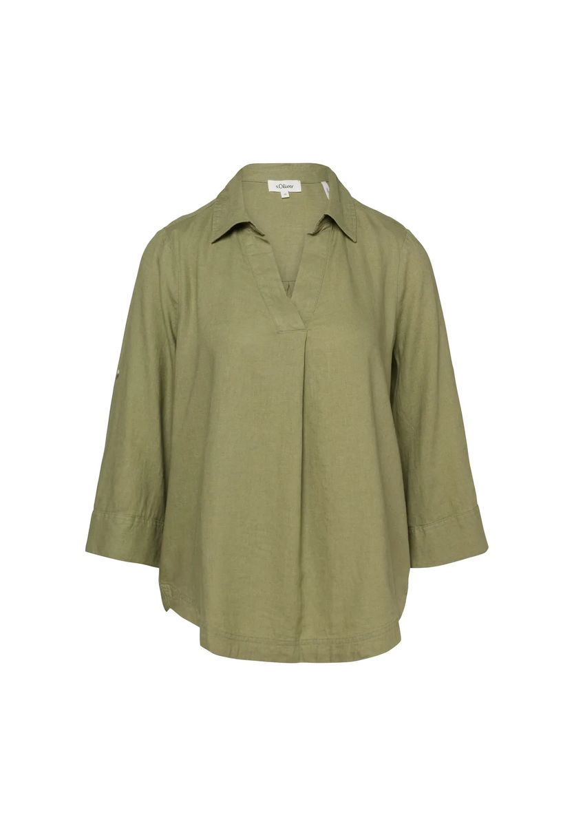 V-Ausschnitt Bluse aus Leinen-Mix
