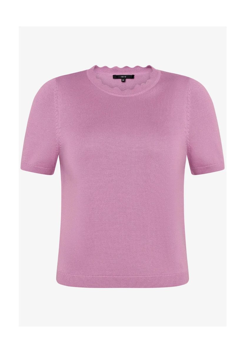 Kurzarm-Stricktop mit Wellensaum-Ausschnitt