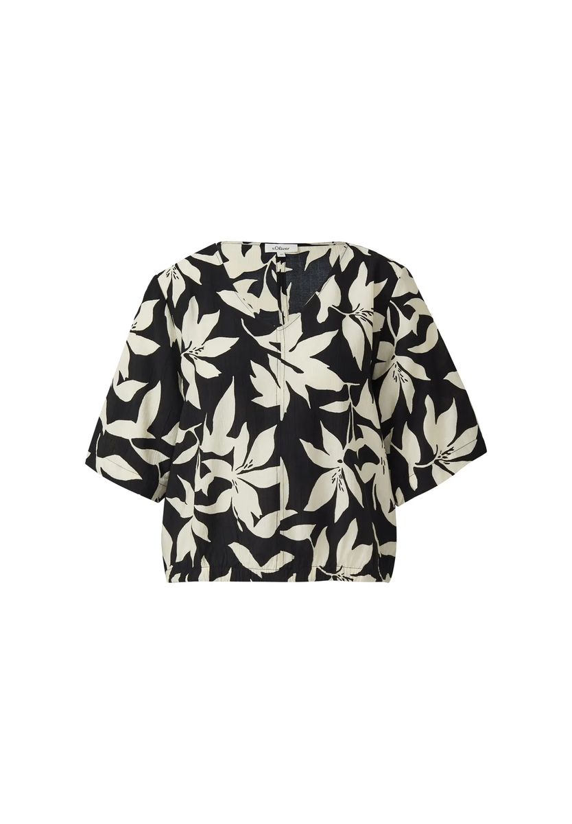 Bluse mit Blättermuster und V-Ausschnitt