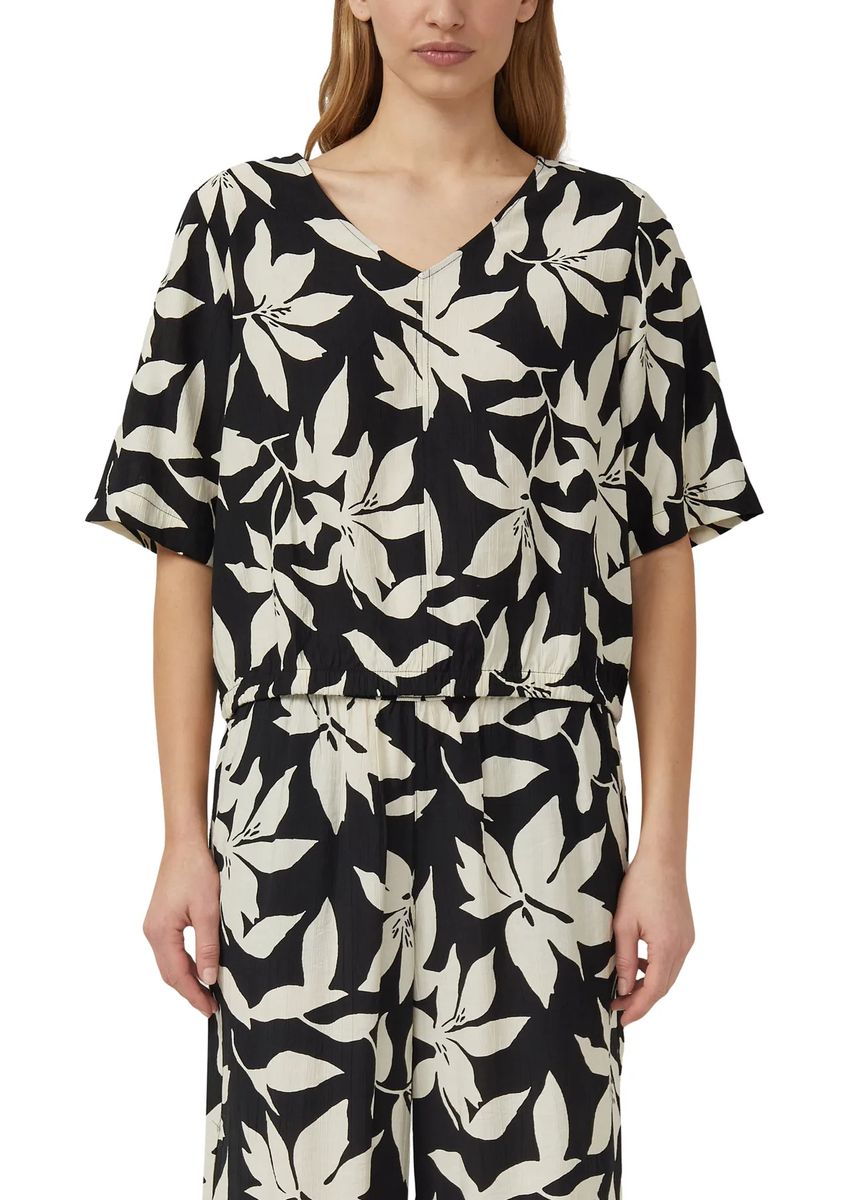 Bluse mit Blättermuster und V-Ausschnitt