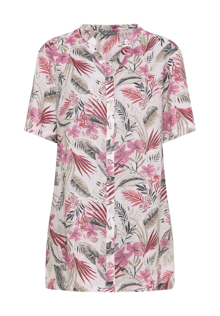 Tropische Bluse mit Split-Neck