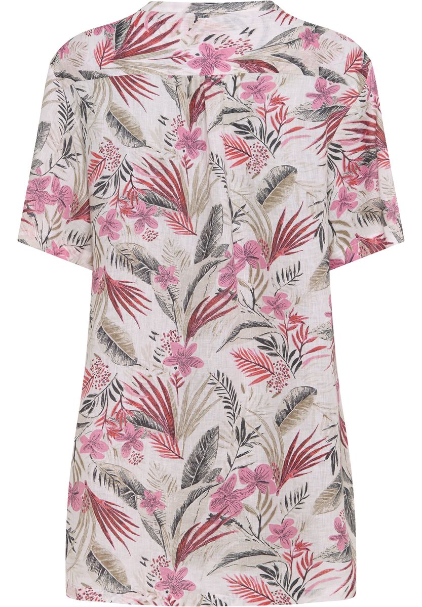 Tropische Bluse mit Split-Neck